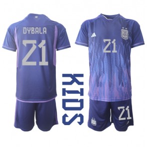 Argentina Paulo Dybala #21 Bortaställ Barn VM 2022 Kortärmad (+ Korta byxor)